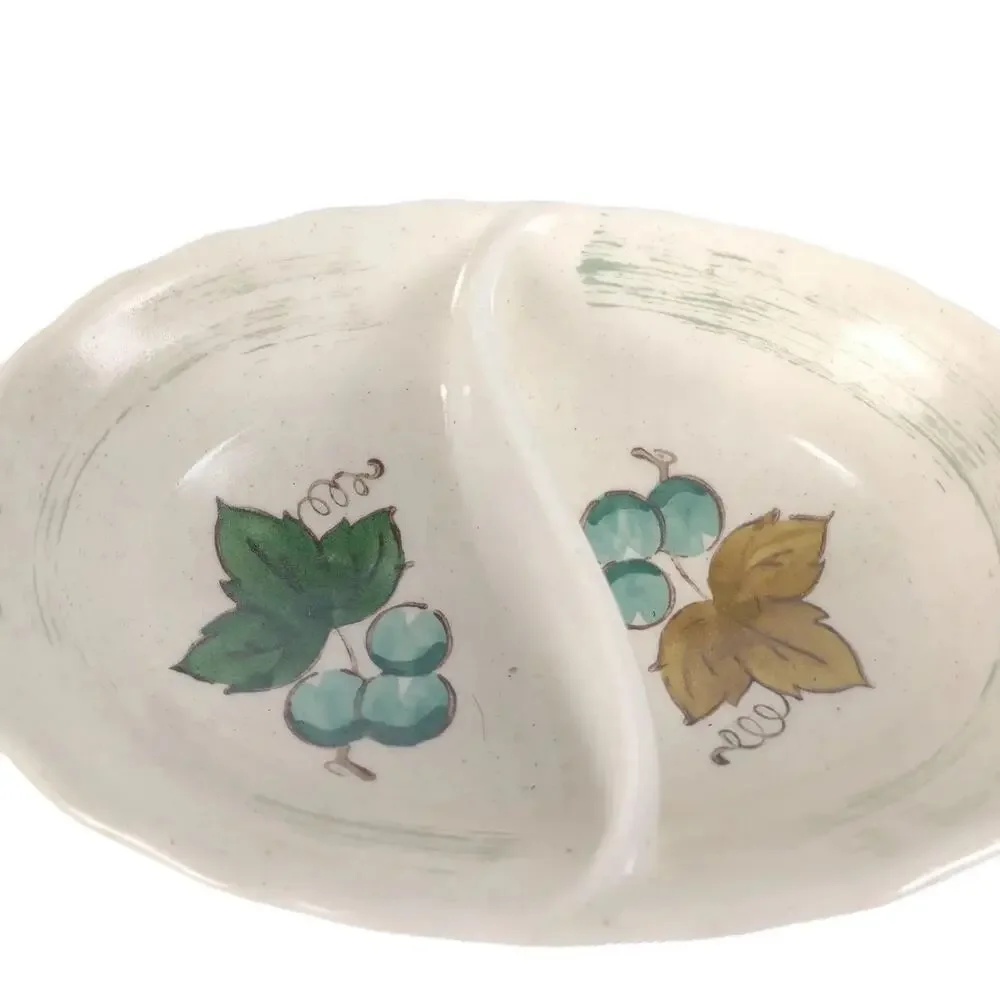Vtg Metlox Vernonware VINEYARD Divided Jelly Dish Cup & Saucer Set Grapes Leaves